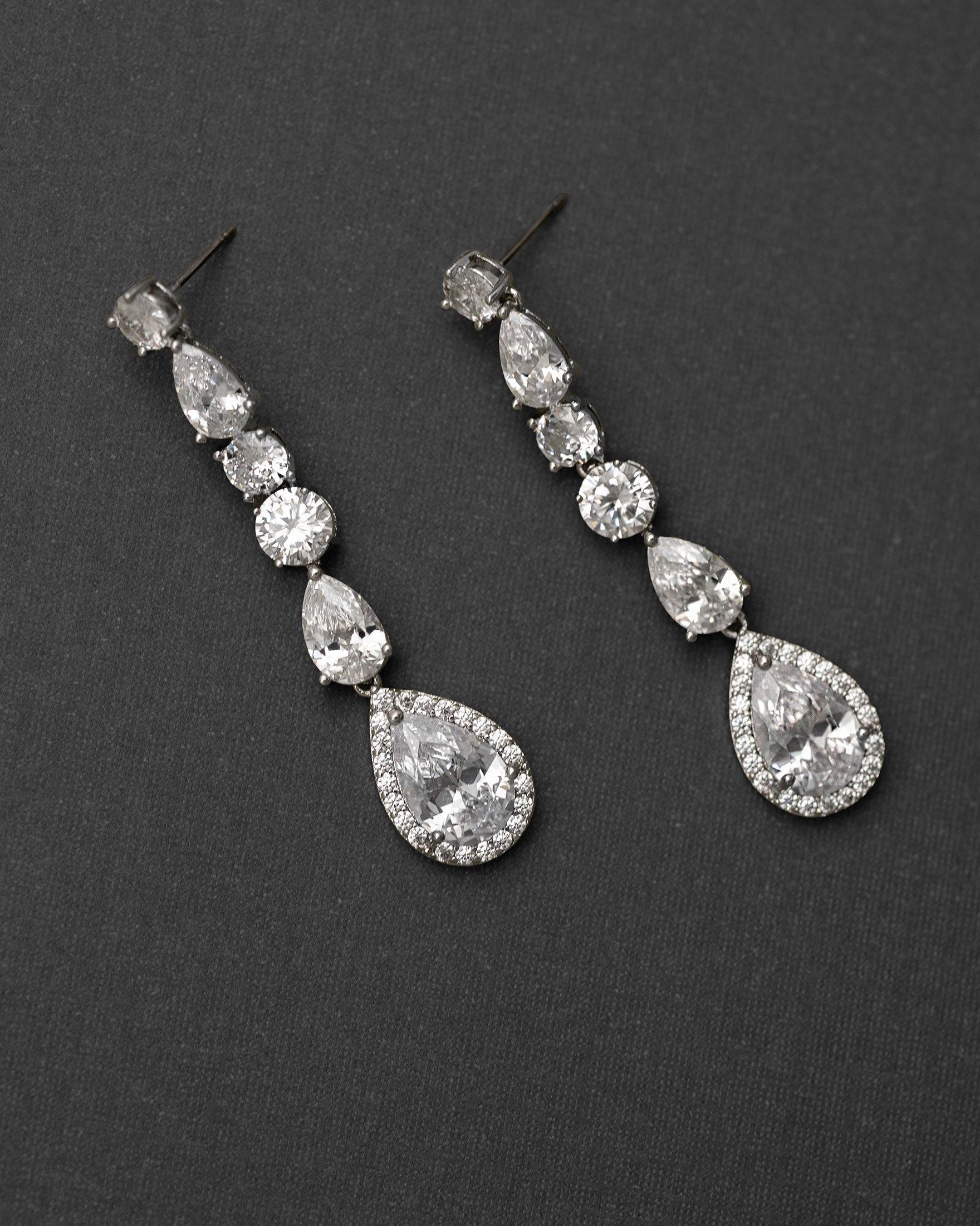 Dangle CZ Earrings with Pave Pear Drop Silver- Cassandra Lynne