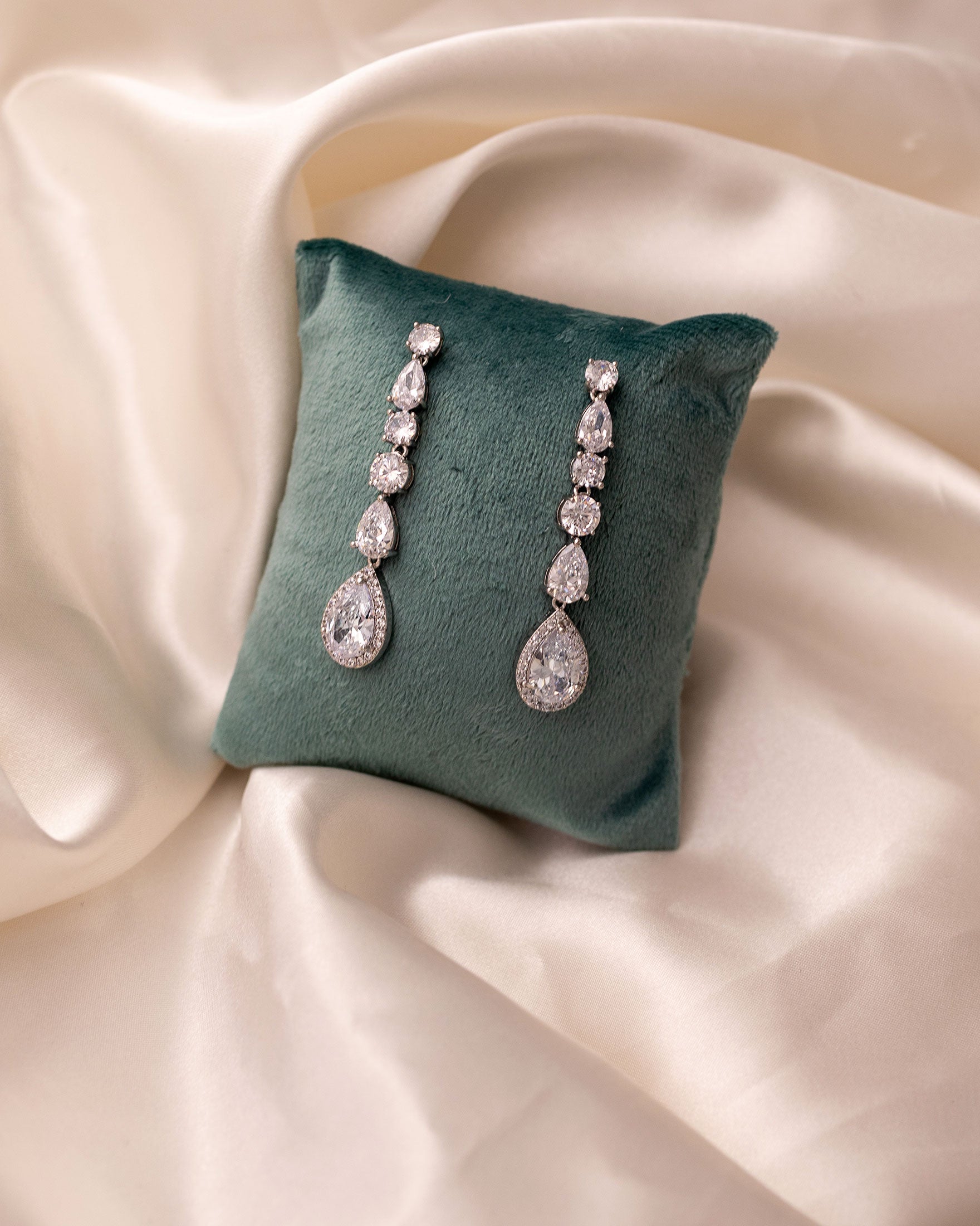 Dangle CZ Earrings with Pave Pear Drop Silver- Cassandra Lynne