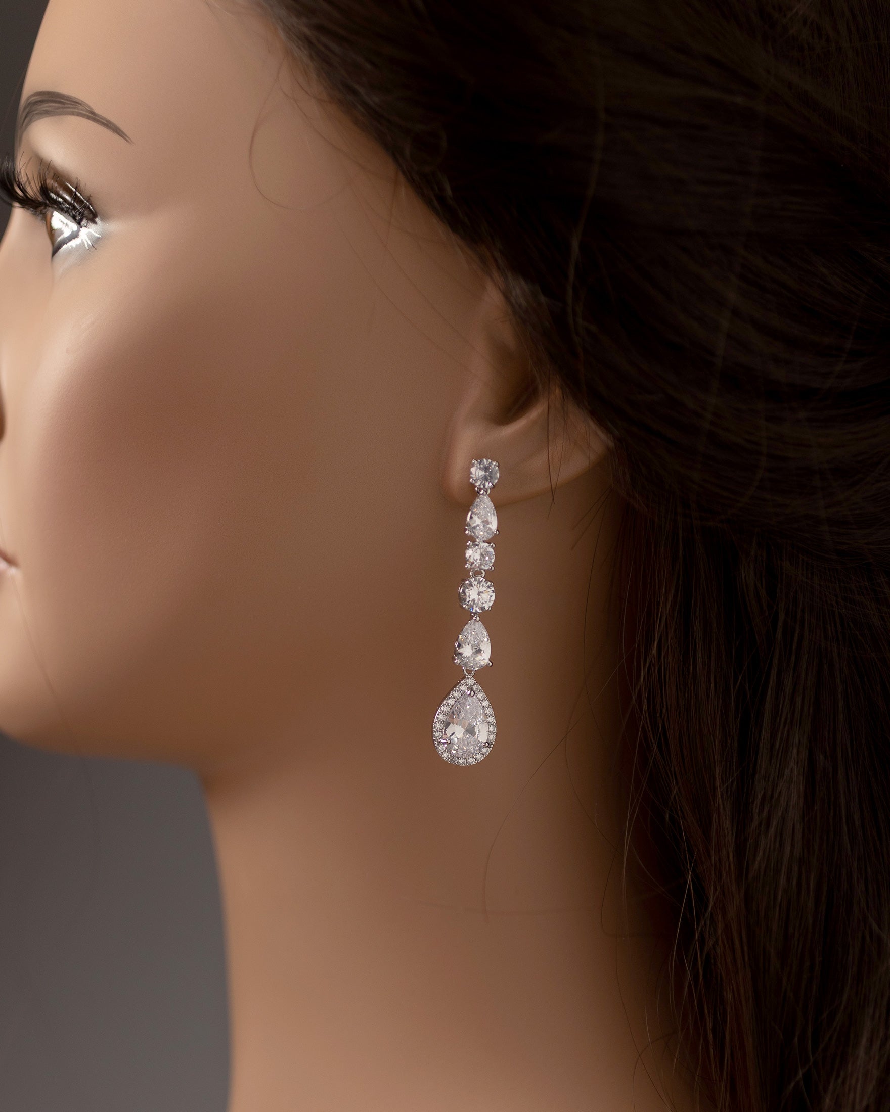 Dangle CZ Earrings with Pave Pear Drop Silver- Cassandra Lynne