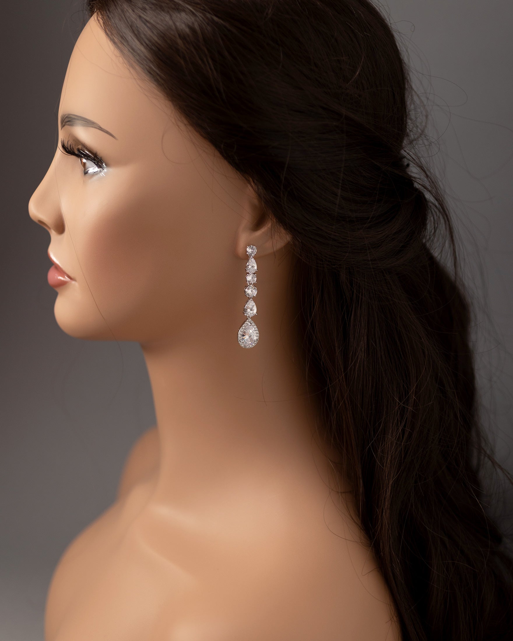 Dangle CZ Earrings with Pave Pear Drop Silver- Cassandra Lynne