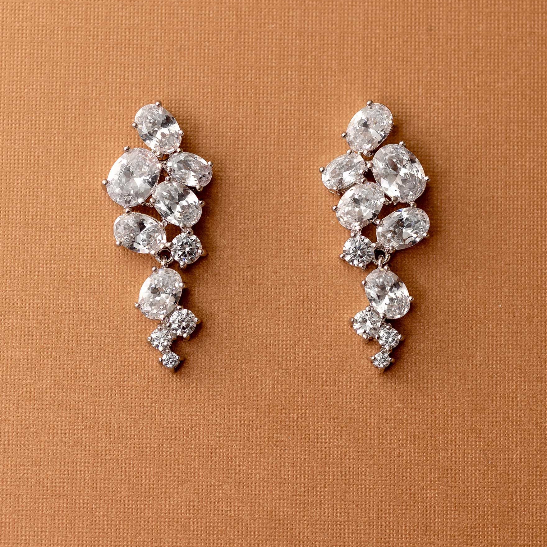 CZ Earrings of Oval Cluster Drop Silver - Cassandra Lynne