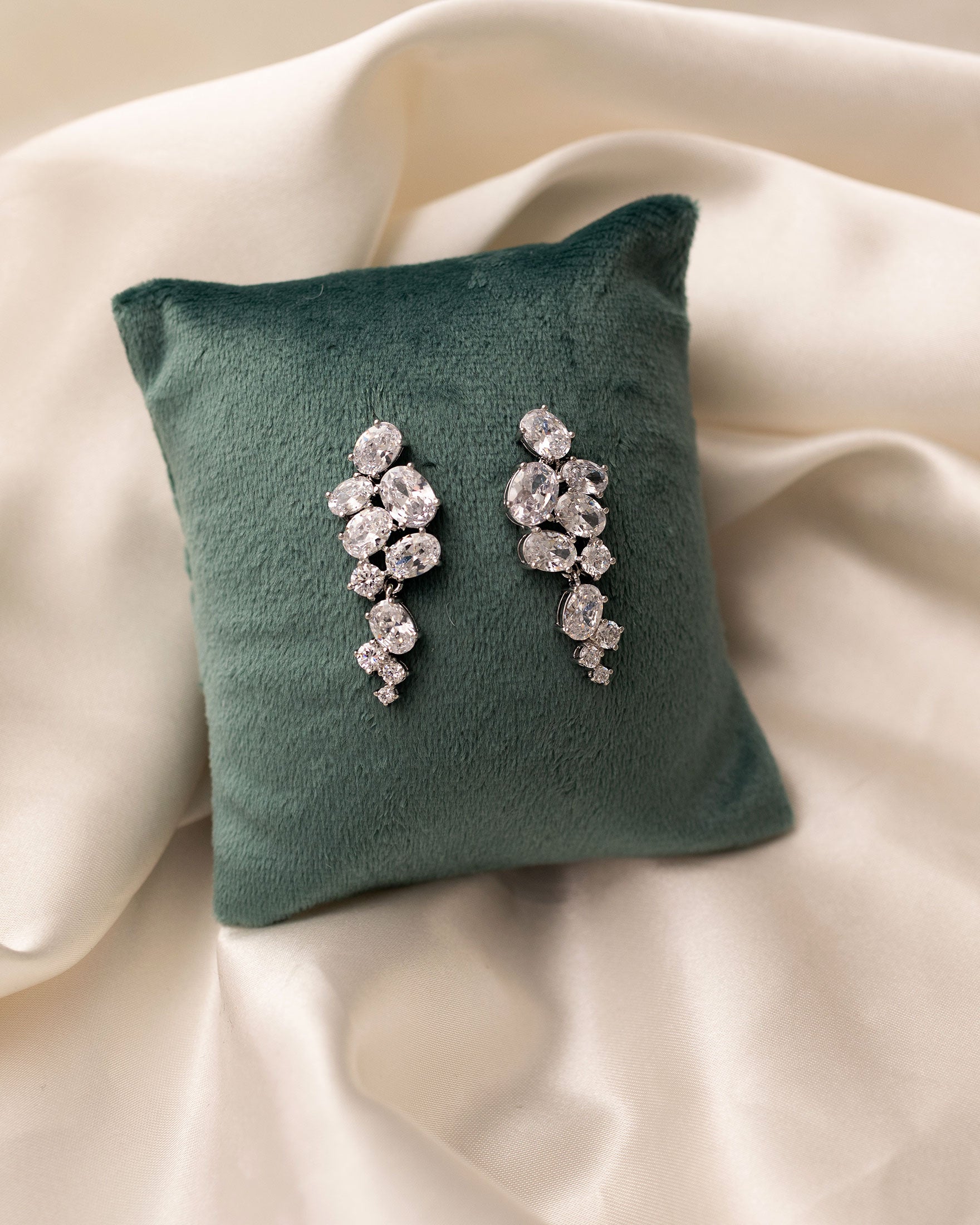 CZ Earrings of Oval Cluster Drop Silver - Cassandra Lynne