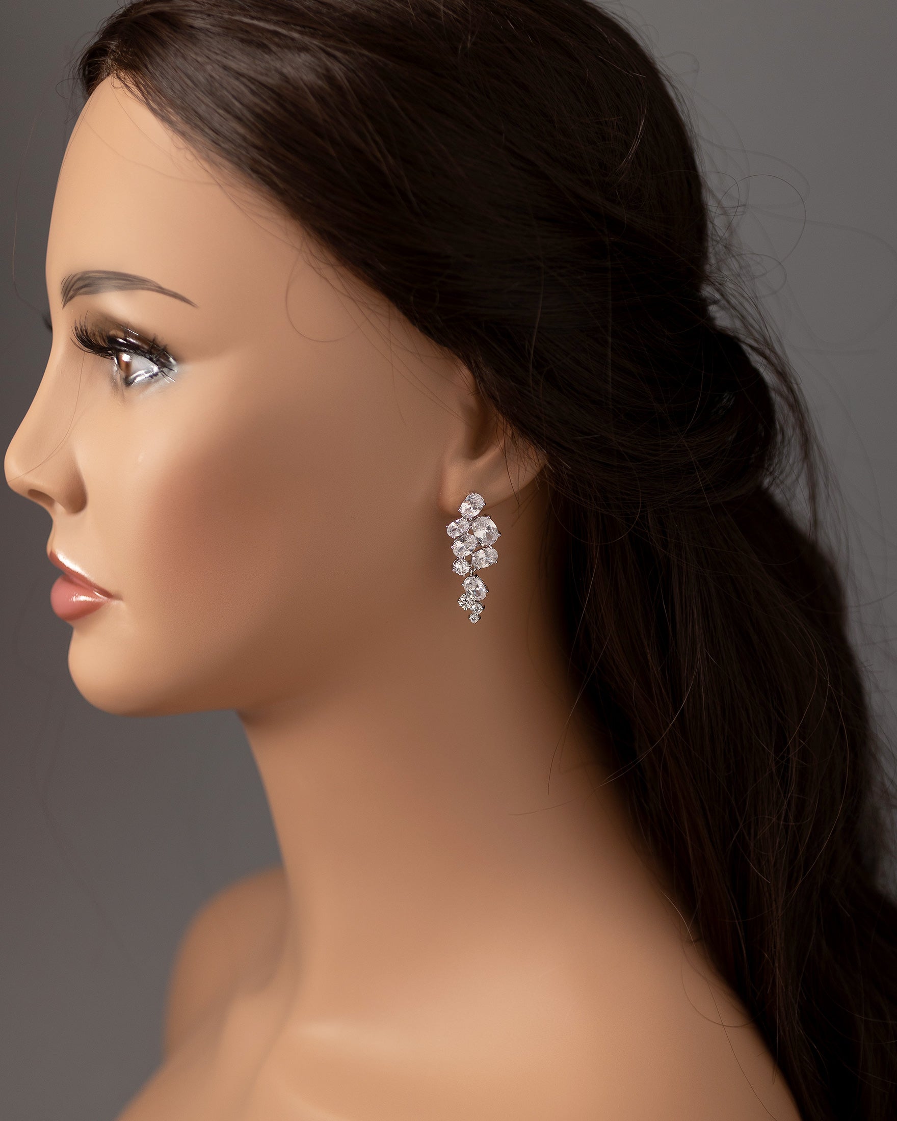 CZ Earrings of Oval Cluster Drop Silver - Cassandra Lynne