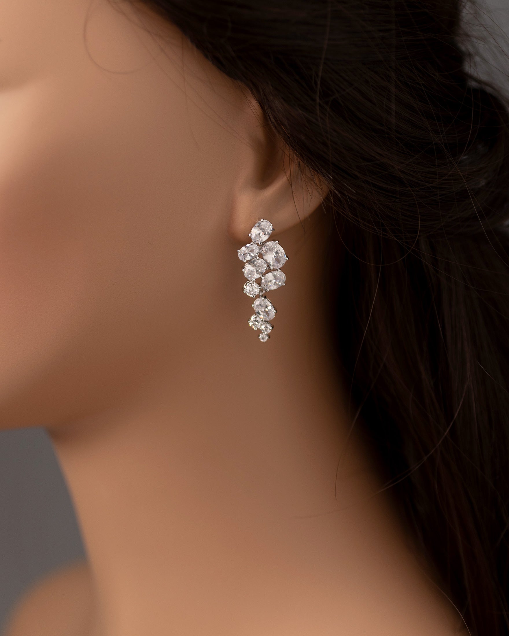 CZ Earrings of Oval Cluster Drop Silver - Cassandra Lynne