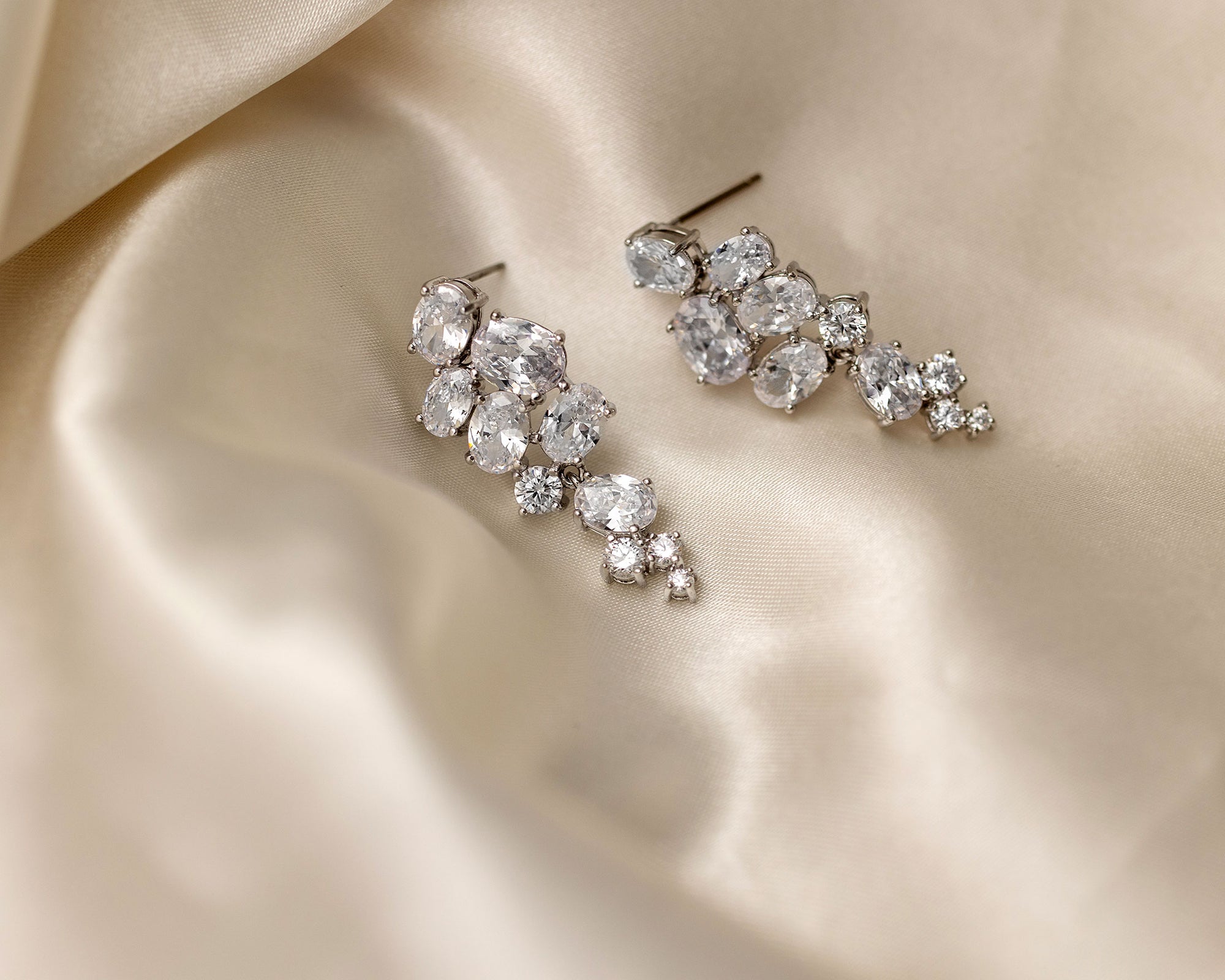 CZ Earrings of Oval Cluster Drop Silver - Cassandra Lynne