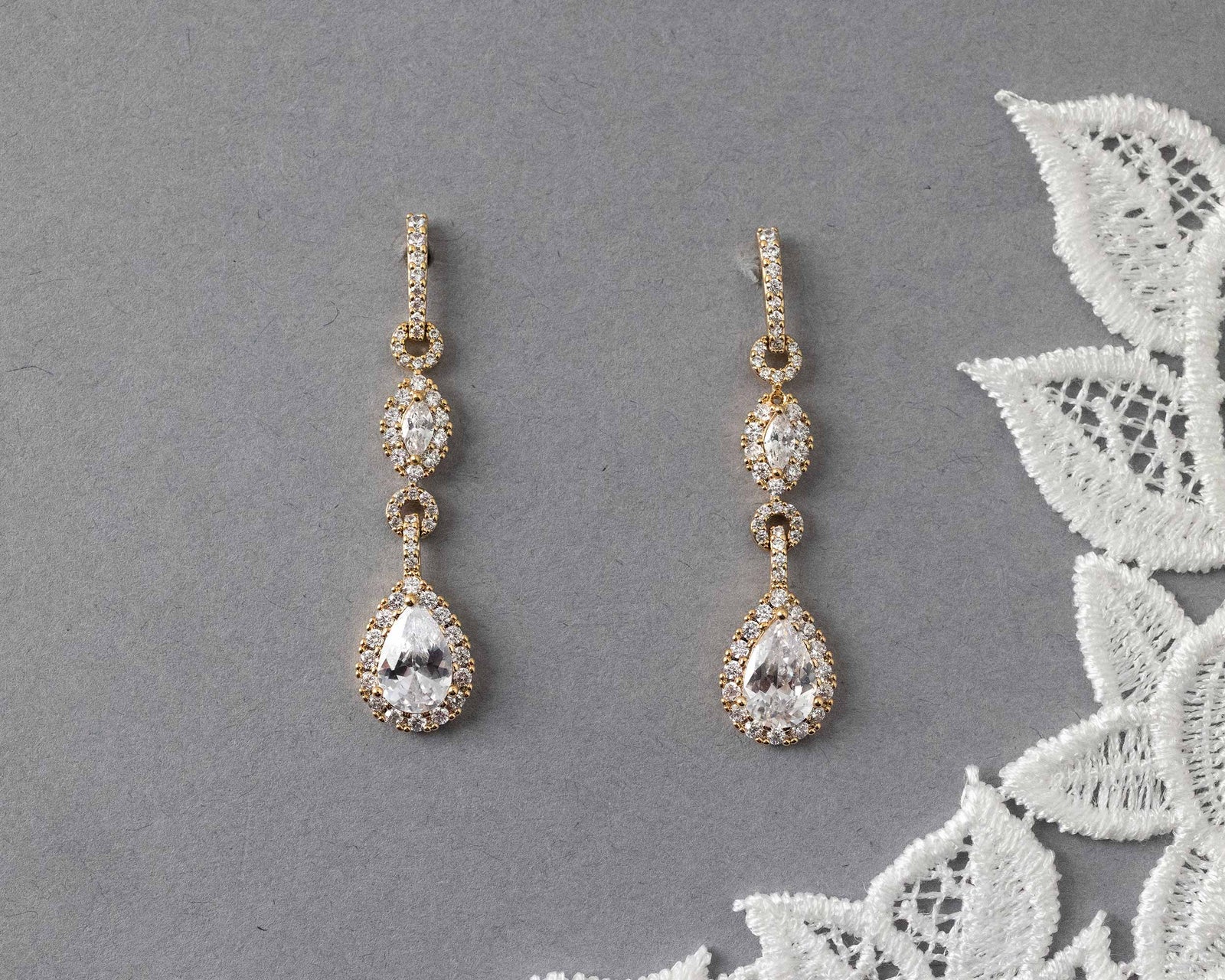 Elegant Pave Drop Bridal Earrings