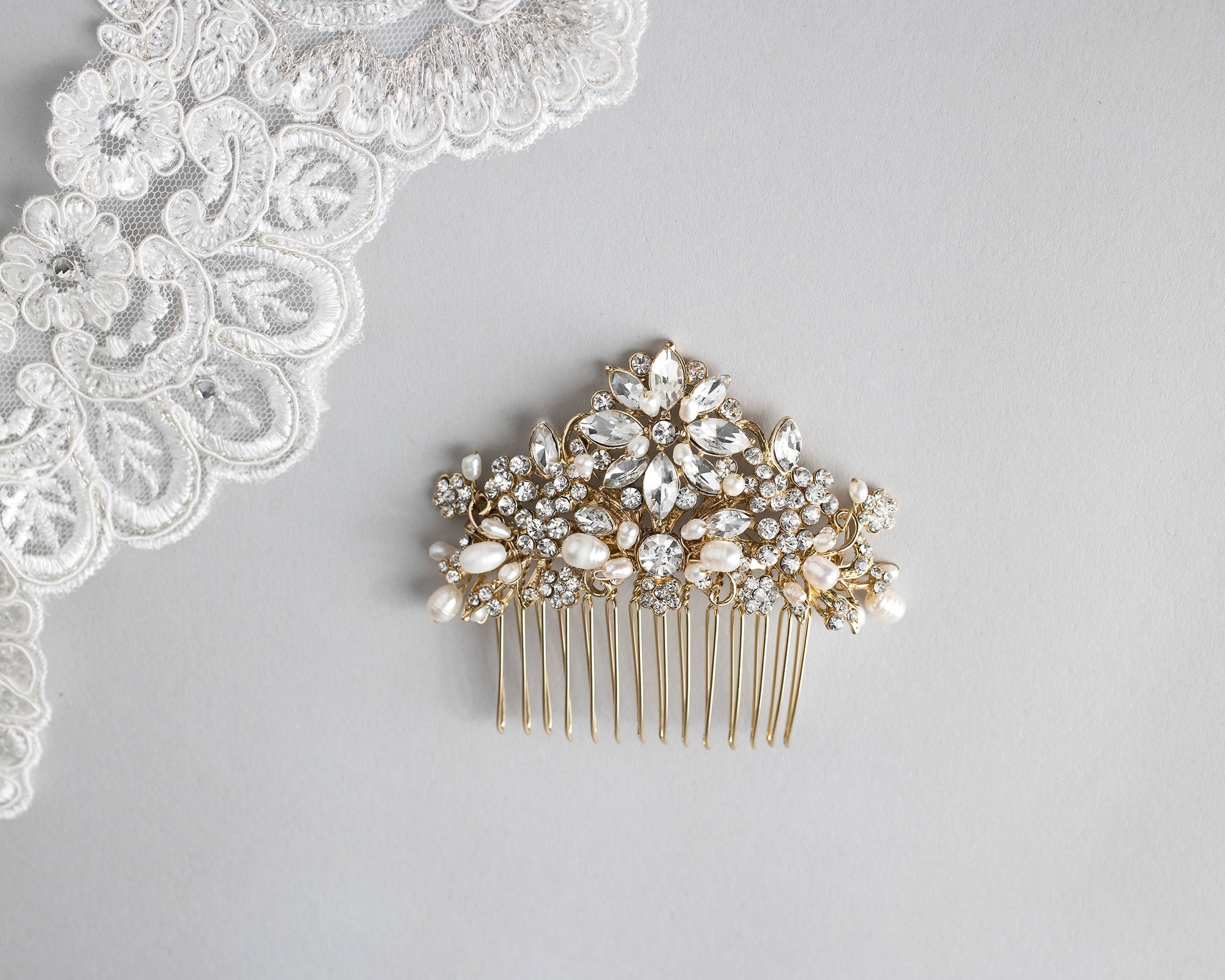 Elegant Bridal Comb with Freshwater Pearls Gold Cassandra Lynne