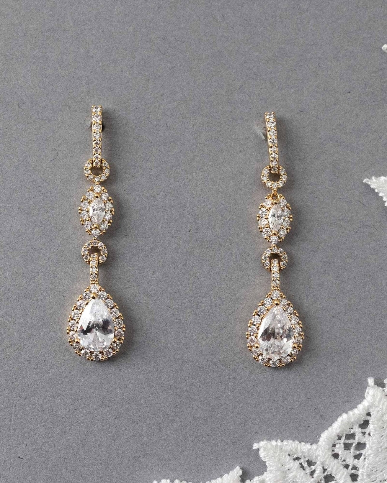 Elegant Pave Drop Bridal Earrings - Earrings - Cassandra Lynne