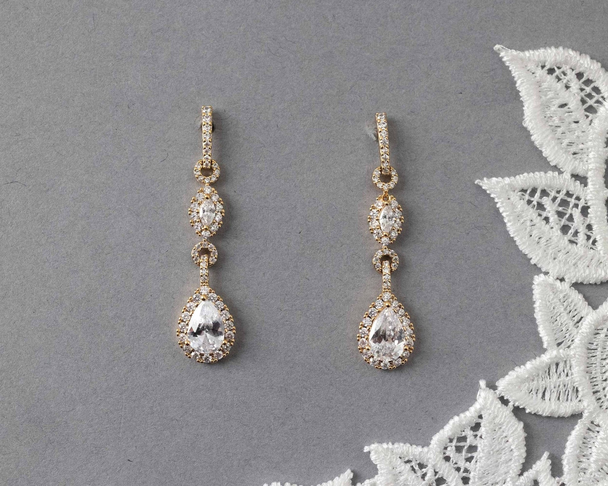 Elegant Pave Drop Bridal Earrings - Earrings - Cassandra Lynne