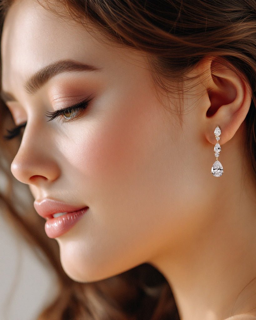 Elegant Stacked Pears Bridal CZ Earrings - Earrings - Cassandra Lynne