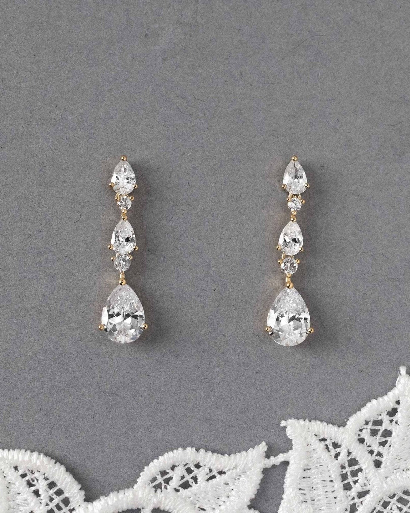 Elegant Stacked Pears Bridal CZ Earrings - Earrings - Cassandra Lynne