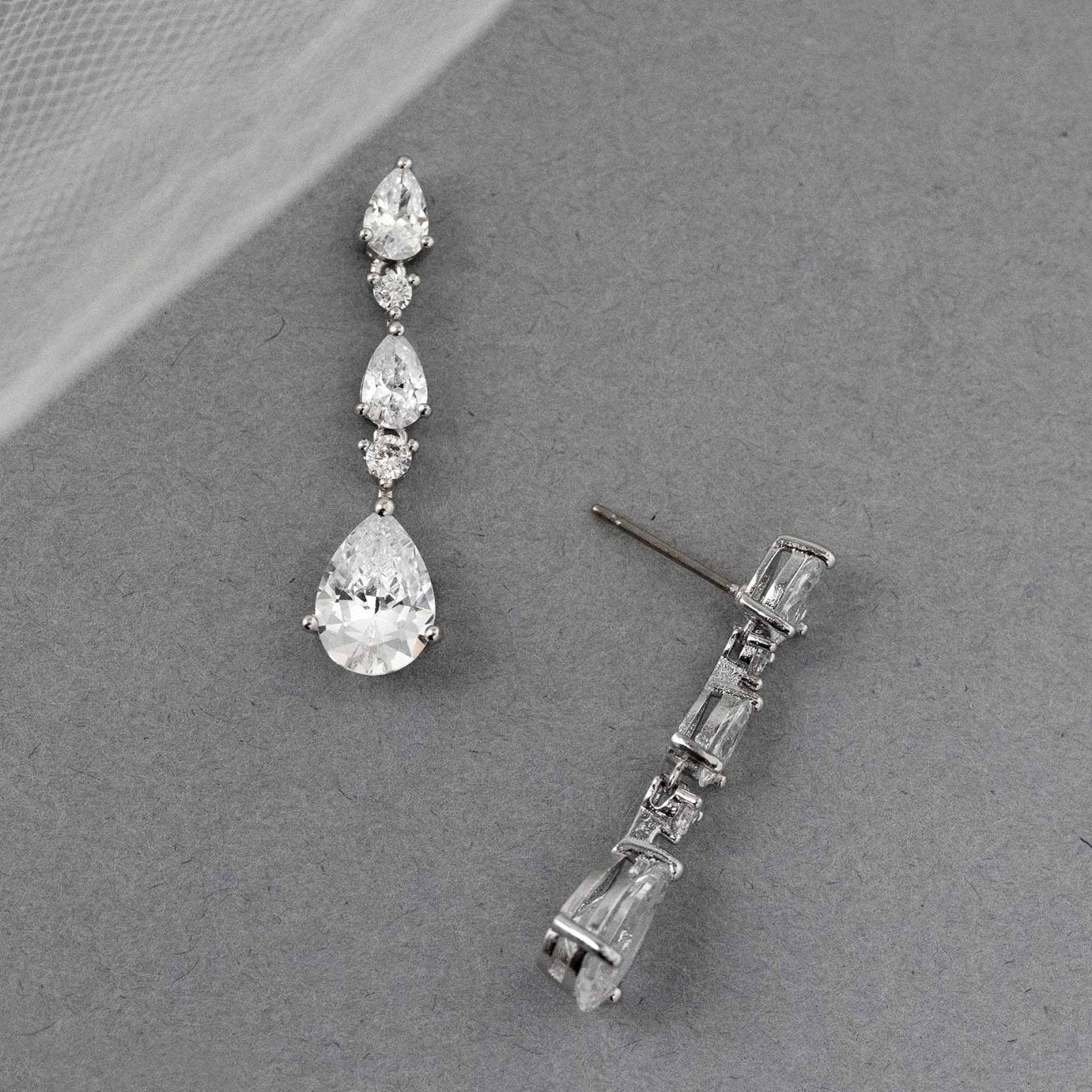 Elegant Stacked Pears Bridal CZ Earrings - Earrings - Cassandra Lynne