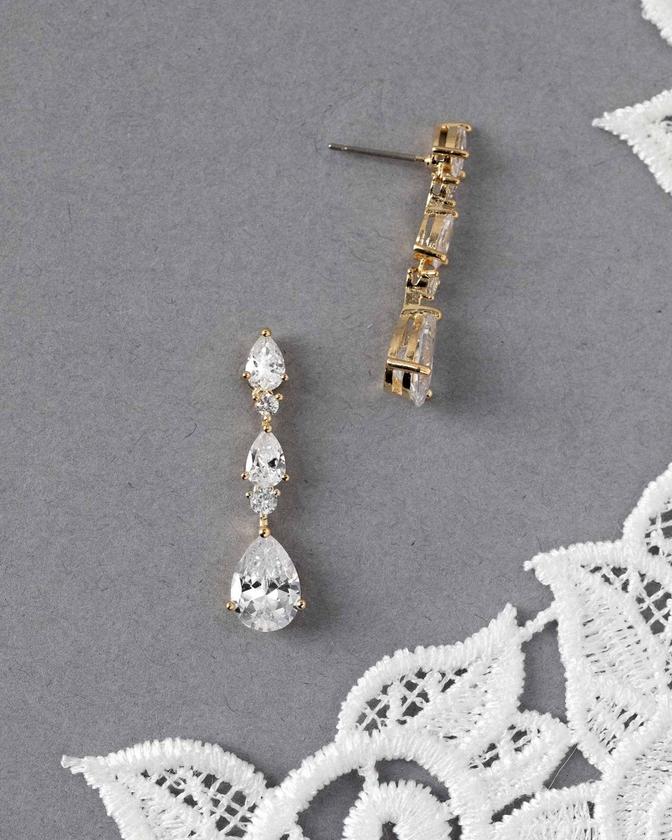 Elegant Stacked Pears Bridal CZ Earrings - Earrings - Cassandra Lynne