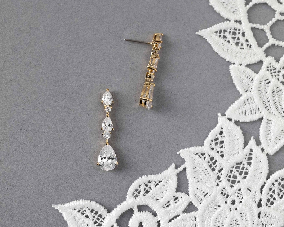Elegant Stacked Pears Bridal CZ Earrings - Earrings - Cassandra Lynne