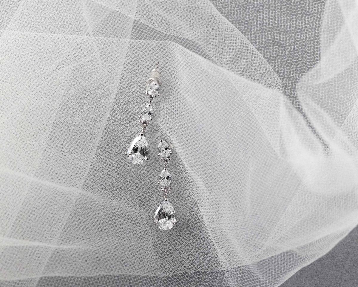 Elegant Stacked Pears Bridal CZ Earrings - Earrings - Cassandra Lynne