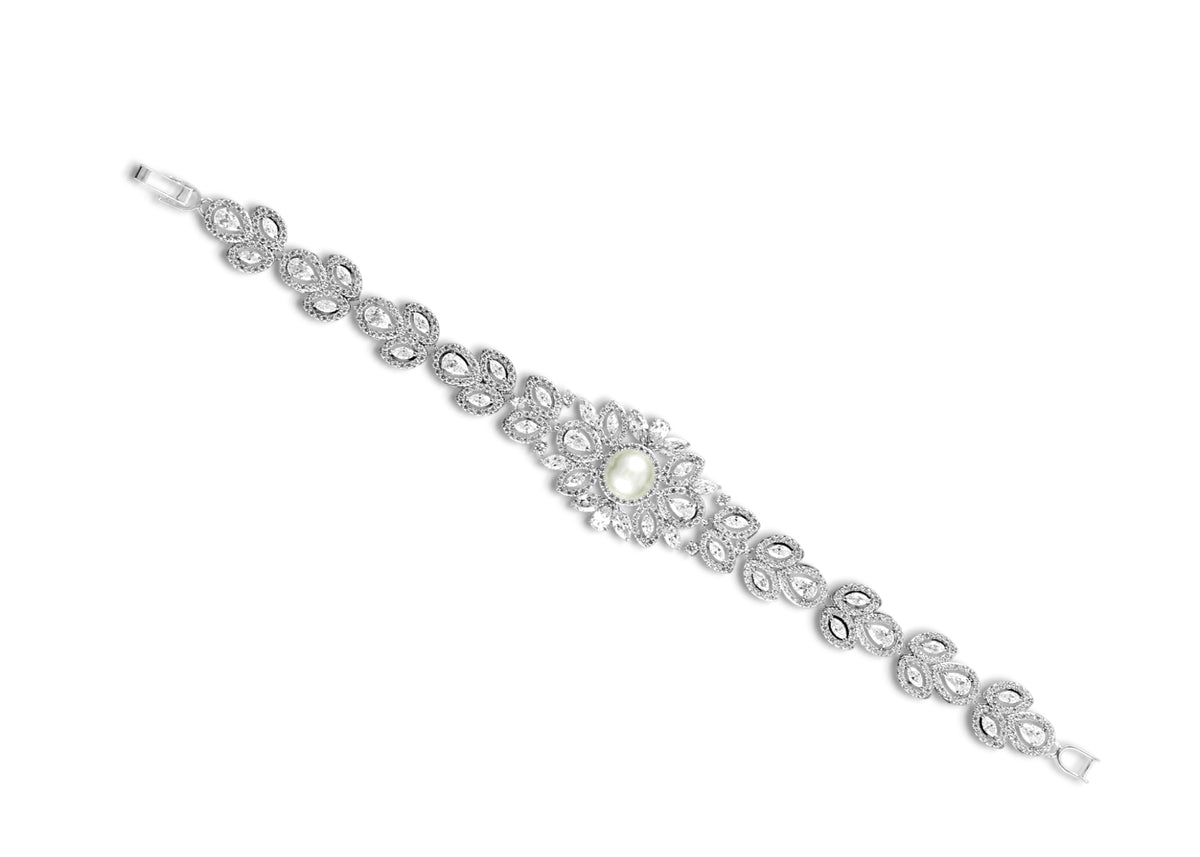 Vintage Inspired CZ Pearl Wedding Bracelet - Cassandra Lynne