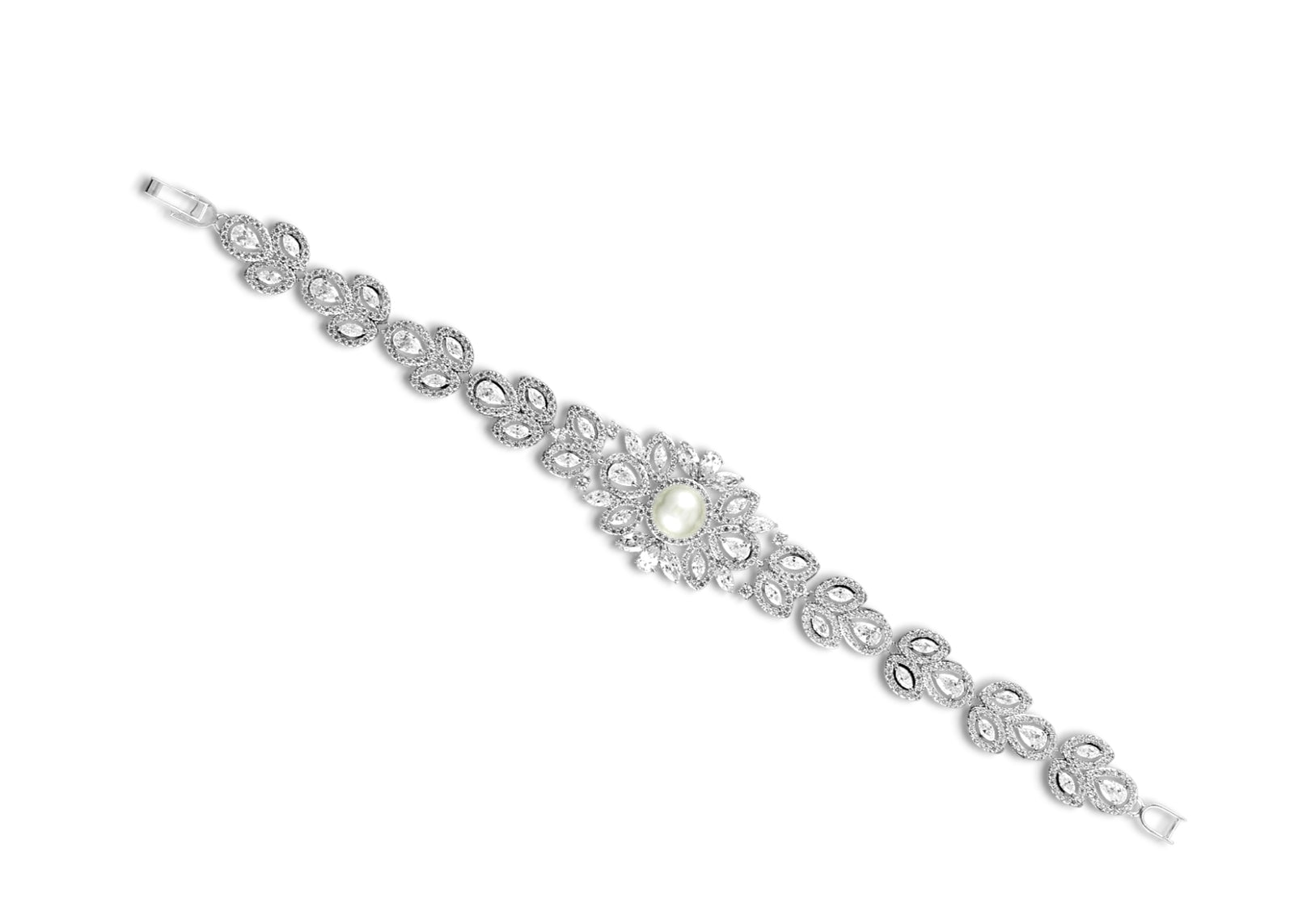 Vintage Inspired CZ Pearl Wedding Bracelet