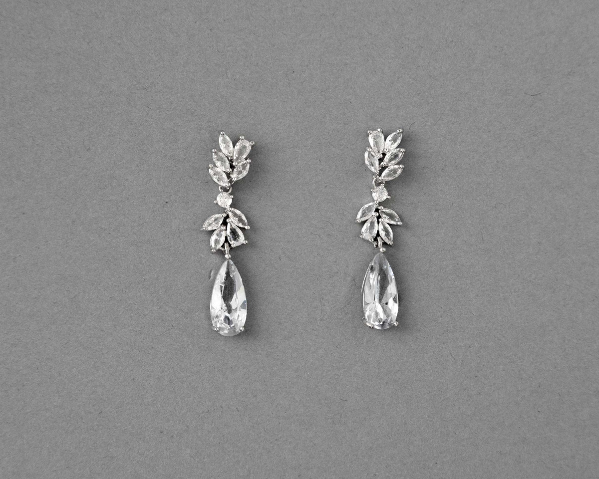 CZ Elongated Drop Wedding Earrings