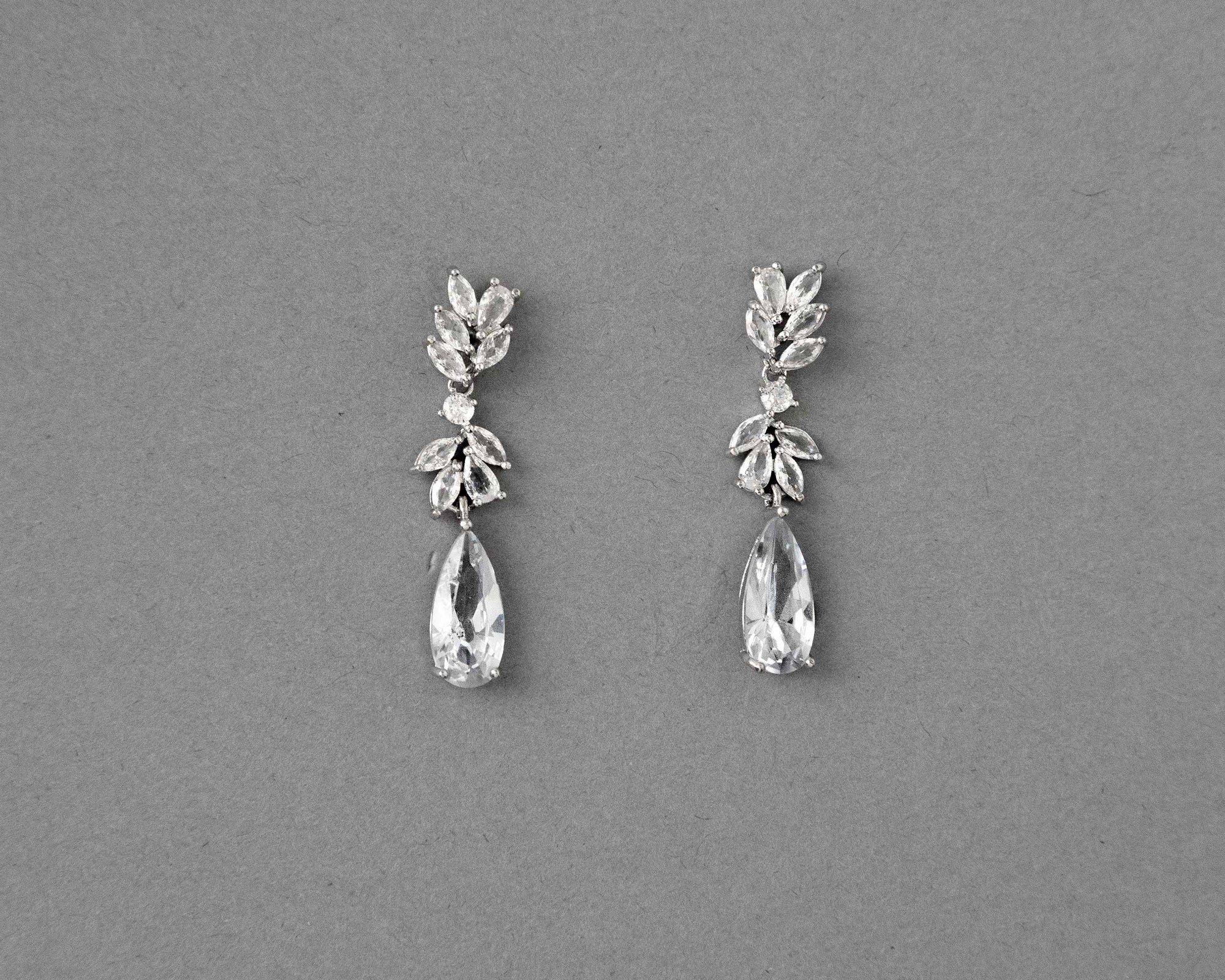 CZ Elongated Drop Wedding Earrings