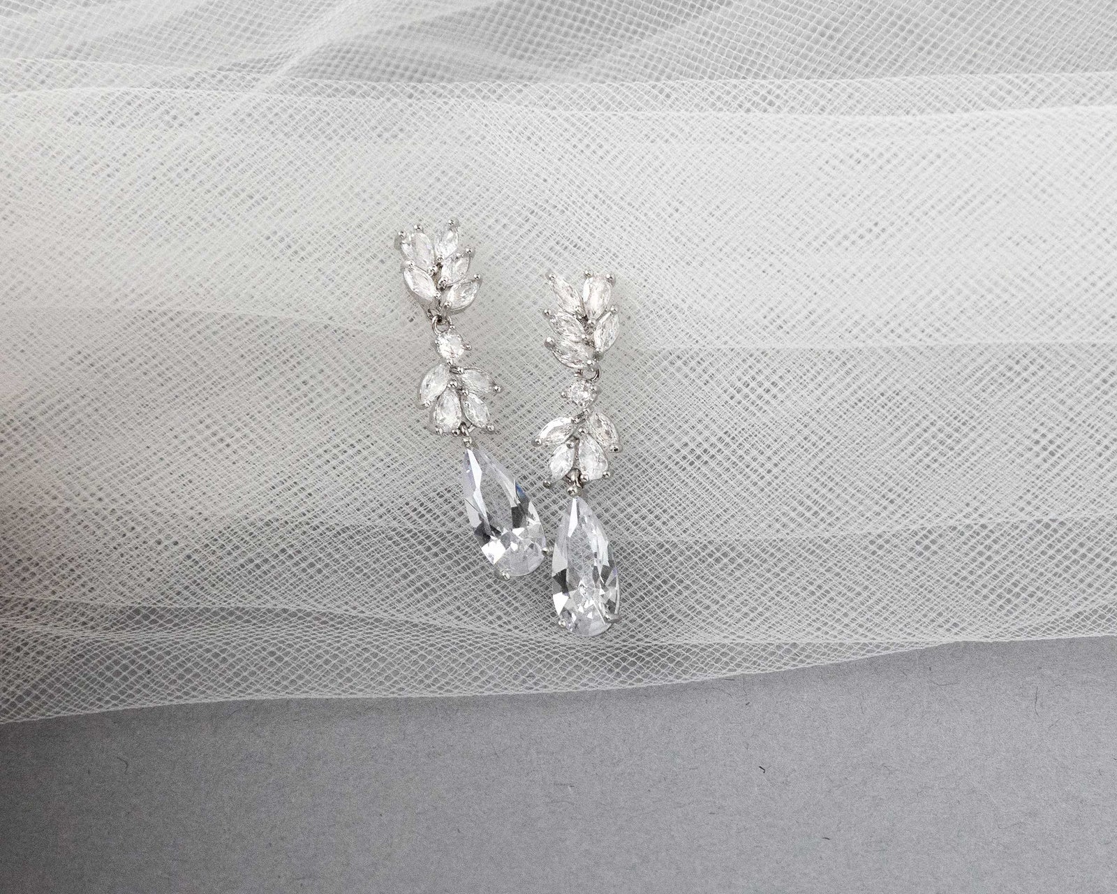 CZ Elongated Drop Wedding Earrings
