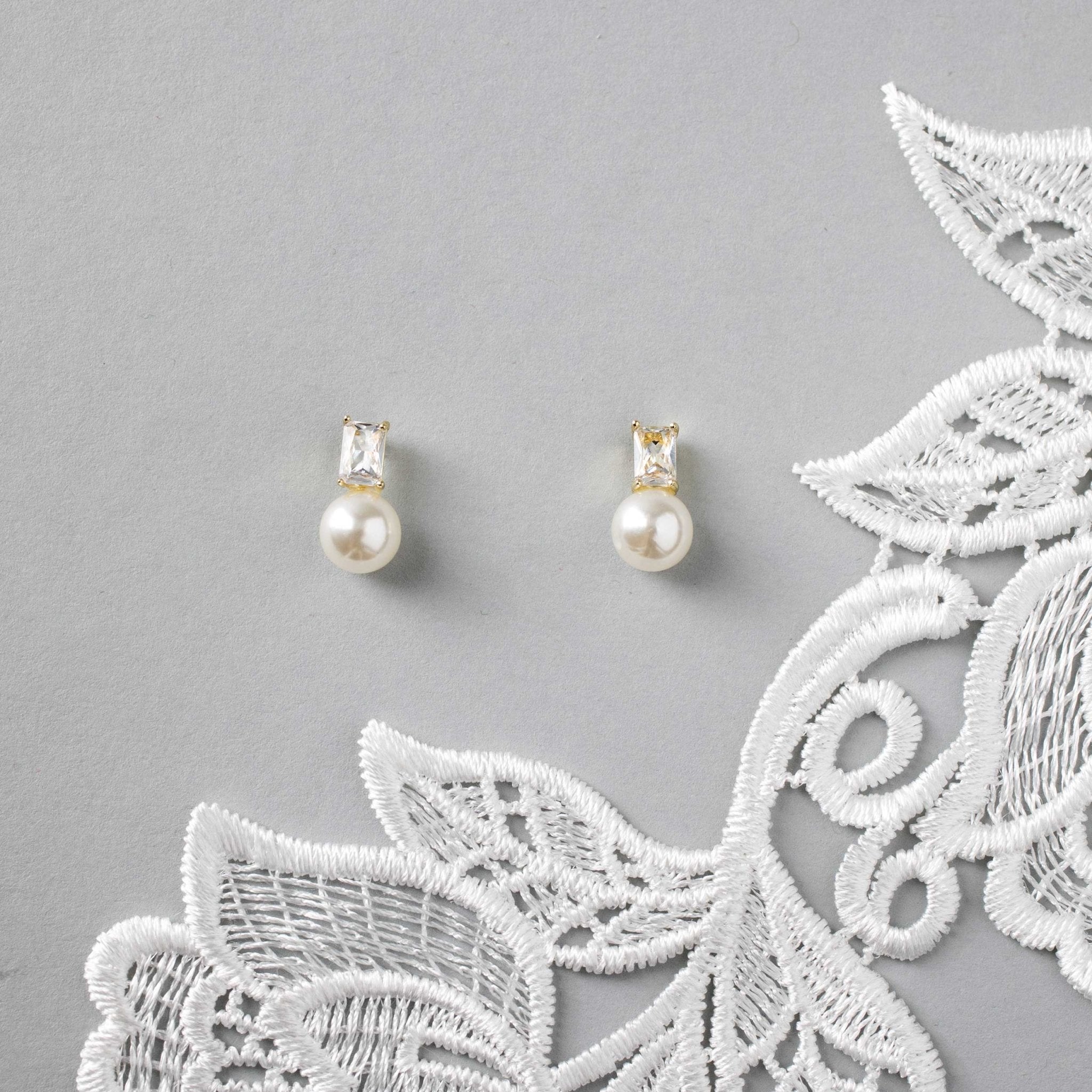 Emerald Accented Pearl Stud Earrings - Earrings - Cassandra Lynne