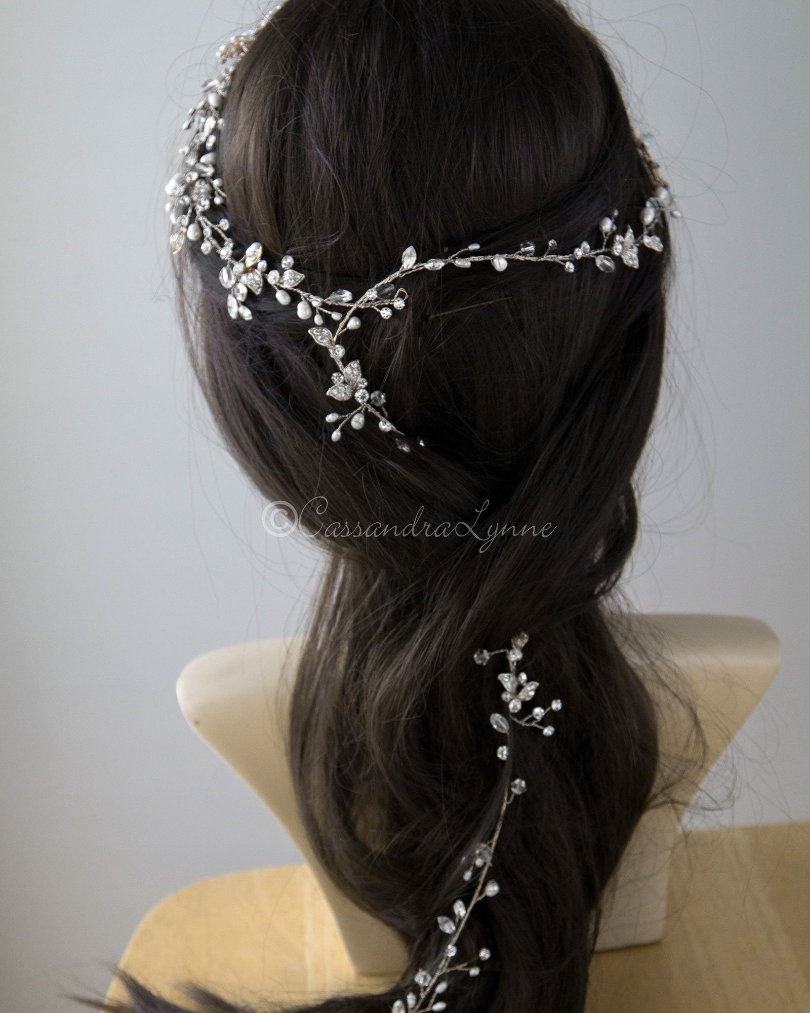 Extra Long Pearl Wedding Hair Vine - Cassandra Lynne