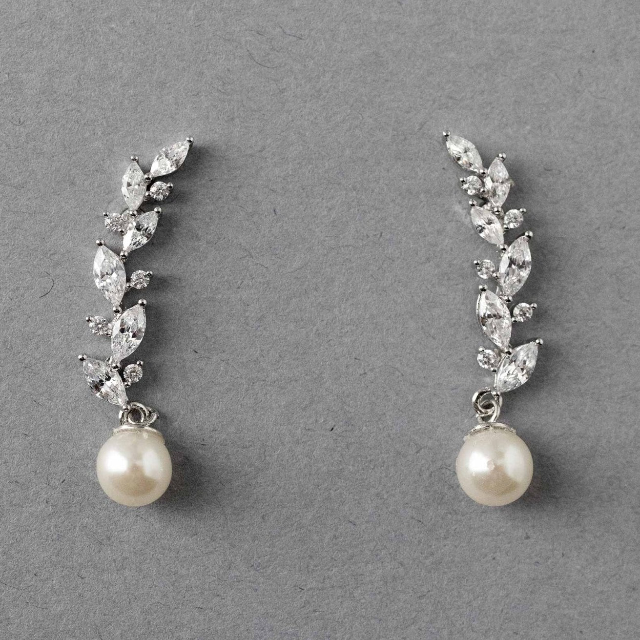 Feather Vine Pearl Drop Earrings - Earrings - Cassandra Lynne