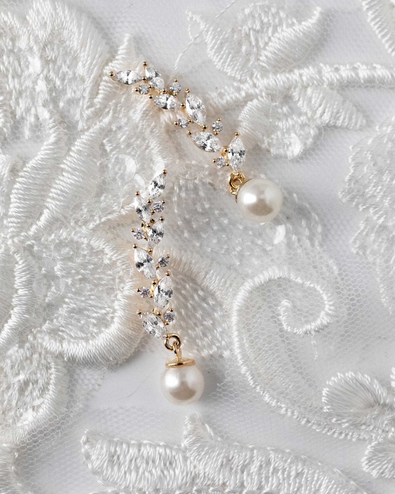 Feather Vine Pearl Drop Earrings - Earrings - Cassandra Lynne