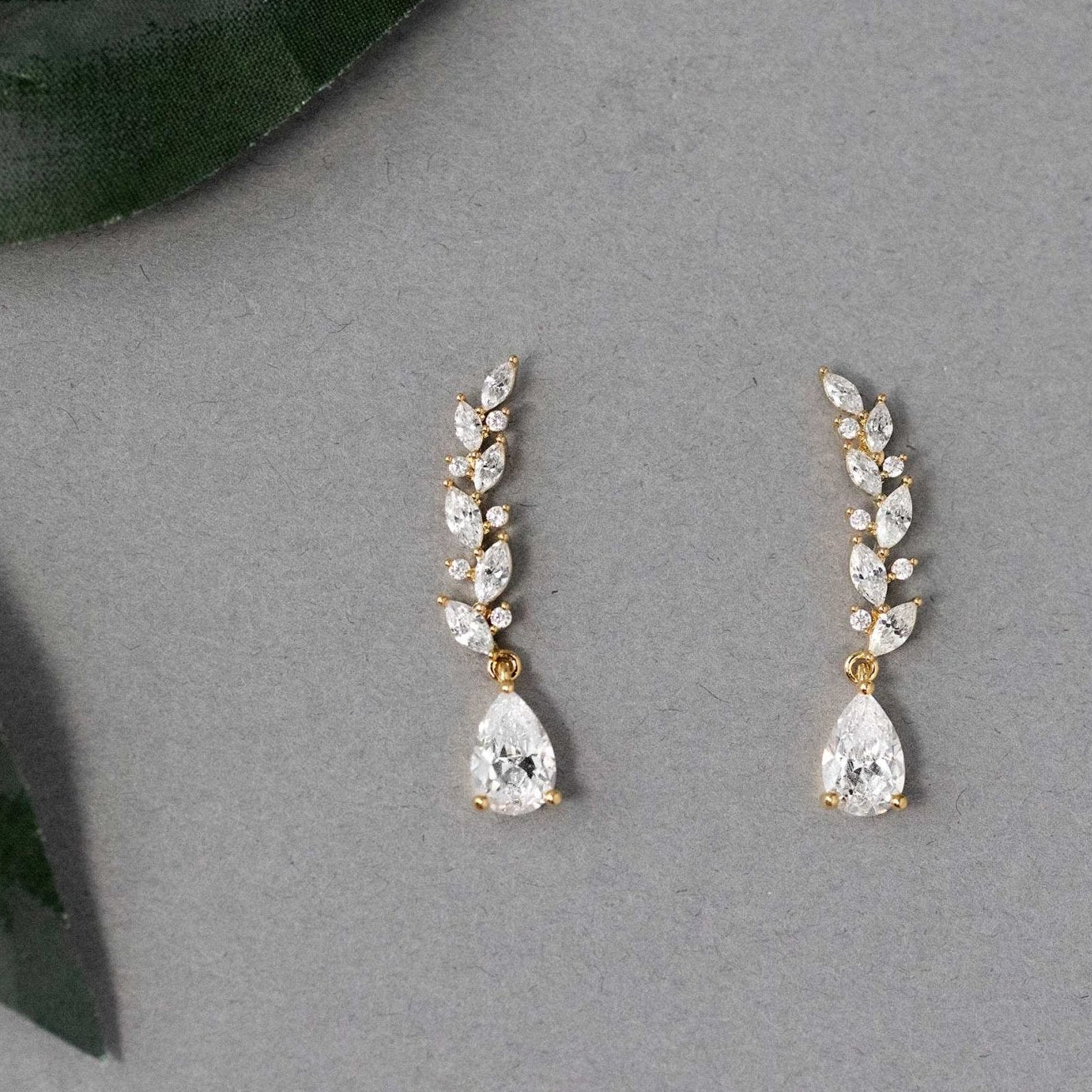 Feather Vine Teardrop CZ Wedding Earrings - Earrings - Cassandra Lynne