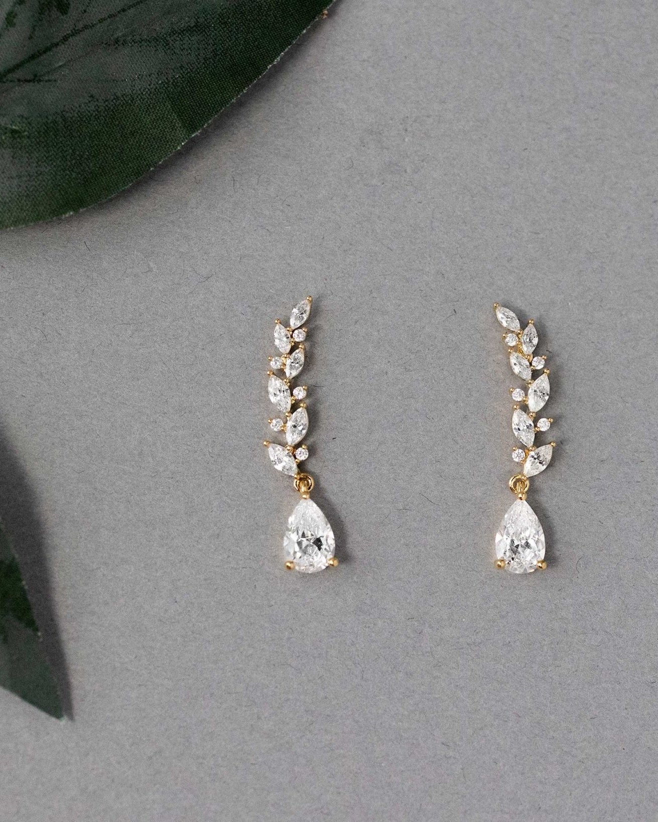 Feather Vine Teardrop CZ Wedding Earrings - Earrings - Cassandra Lynne