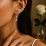 Feather Vine Teardrop CZ Wedding Earrings - Earrings - Cassandra Lynne