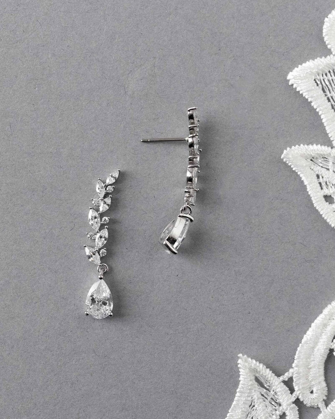 Feather Vine Teardrop CZ Wedding Earrings - Earrings - Cassandra Lynne