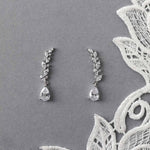 Feather Vine Teardrop CZ Wedding Earrings - Earrings - Cassandra Lynne