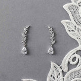 Feather Vine Teardrop CZ Wedding Earrings - Earrings - Cassandra Lynne