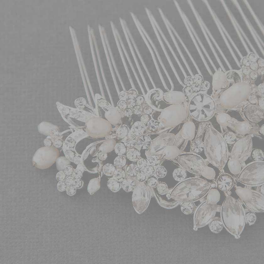 Bridal Veil Comb of Porcelain Flowers and Light Gold Leaves - Cassandra  Lynne
