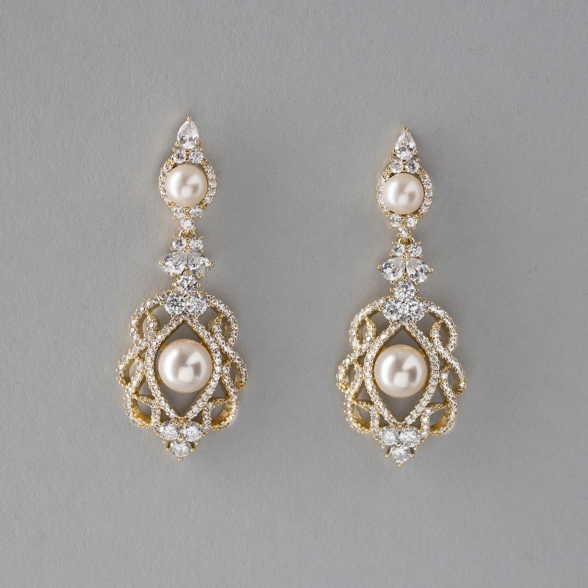 CZ Bridal Art Deco Earrings with Pearls - Cassandra Lynne