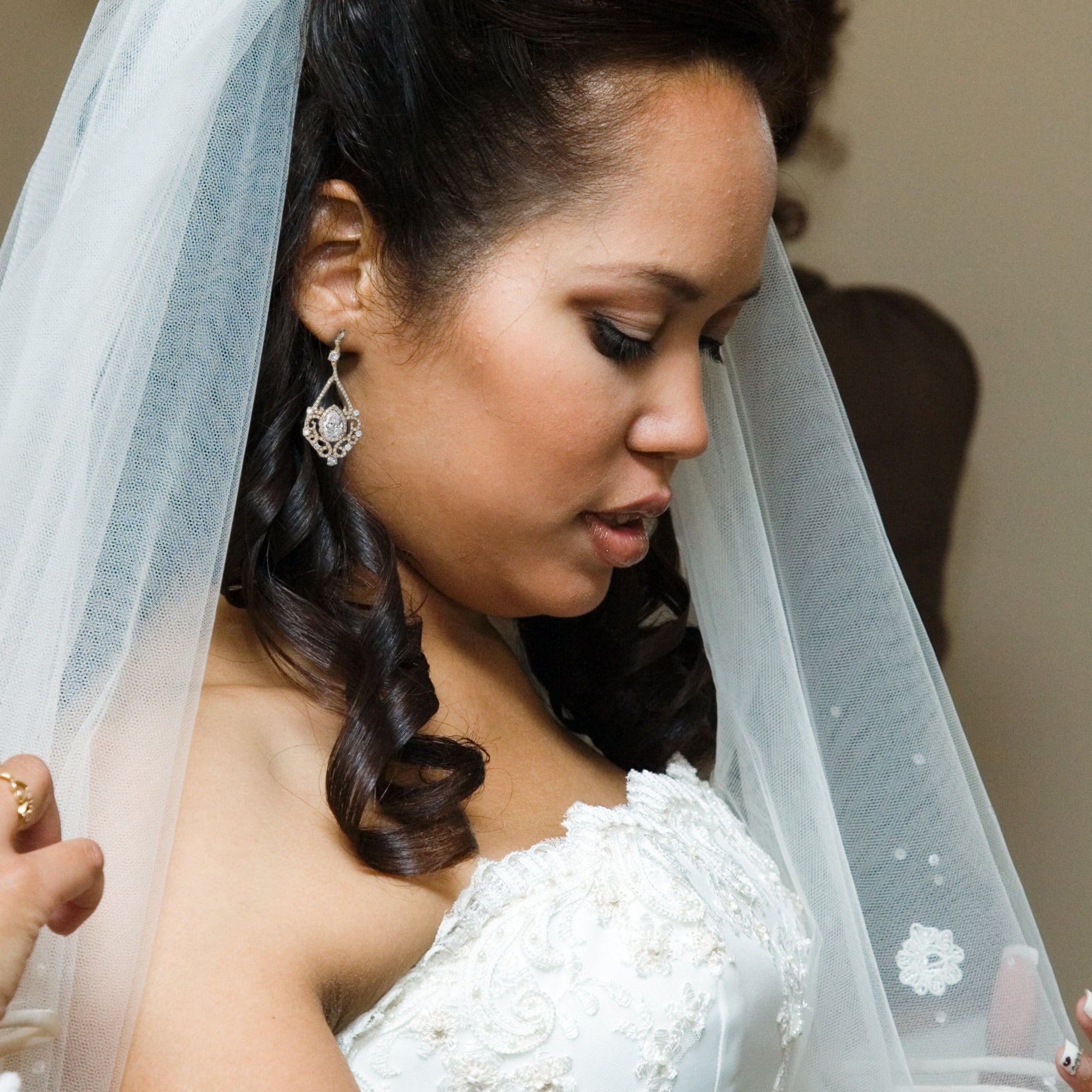 Filigree Wedding Earrings with Pear CZ - Earrings - Cassandra Lynne