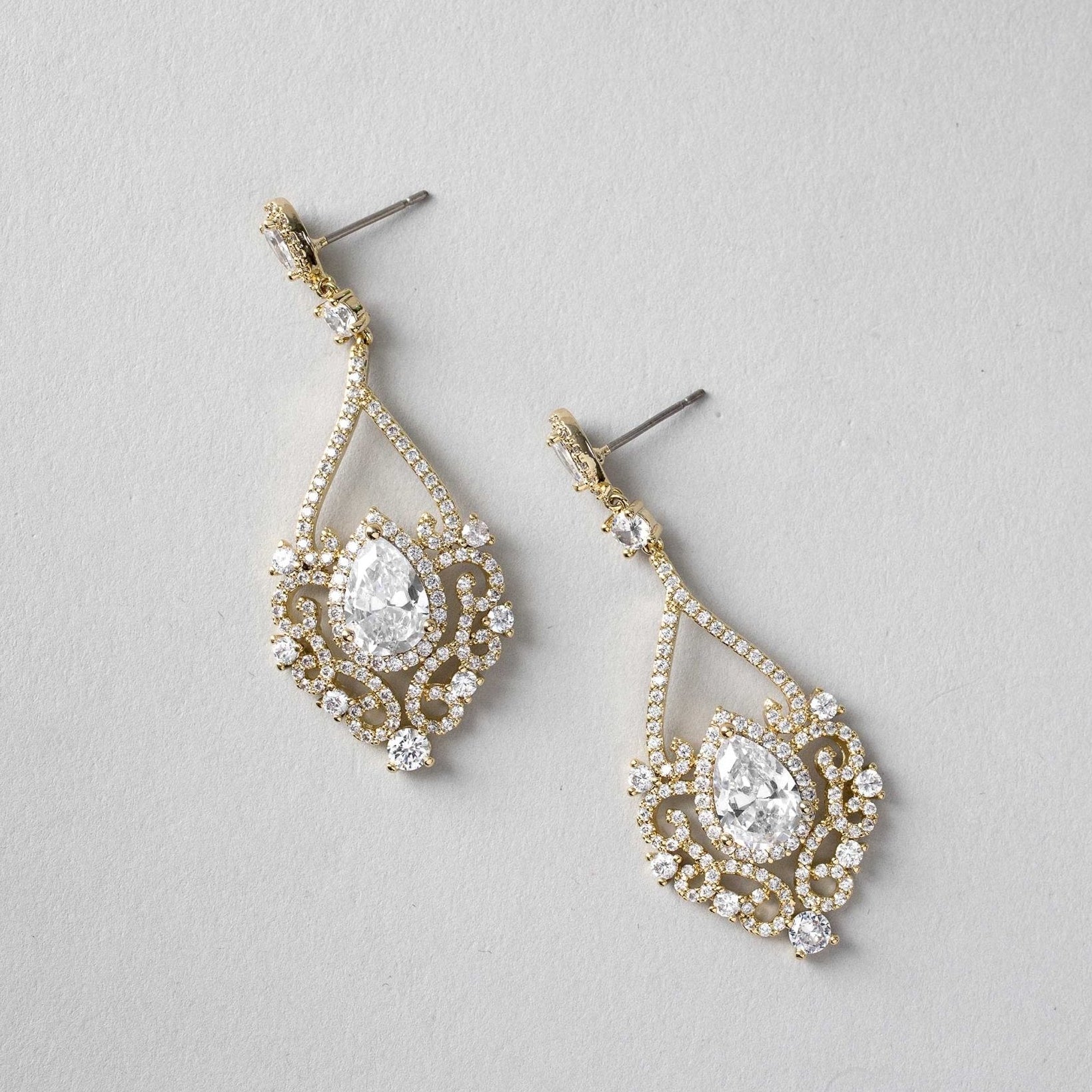 Filigree Wedding Earrings with Pear CZ - Earrings - Cassandra Lynne