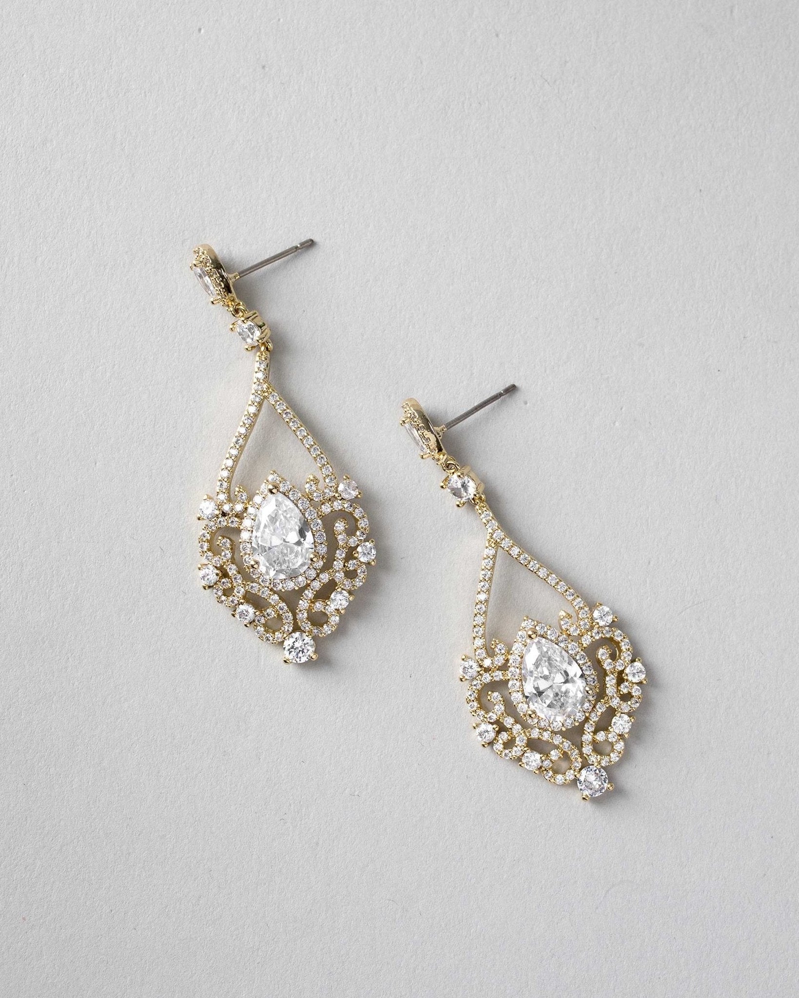 Filigree Wedding Earrings with Pear CZ - Earrings - Cassandra Lynne