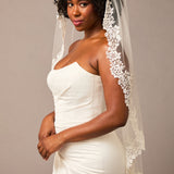 Ivory Lace Trim Fingertip Bridal Veil