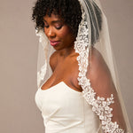 Ivory Lace Trim Fingertip Bridal Veil