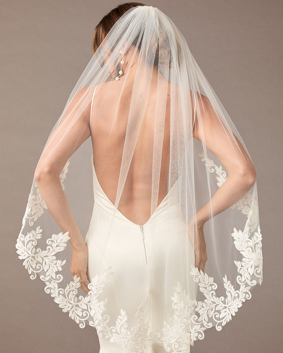 Fingertip Bridal Veil with Venetian Style Appliques - Cassandra Lynne