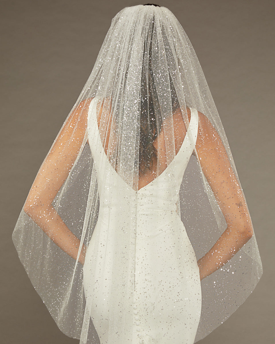 Fingertip Veil with Glitter and Sequins
