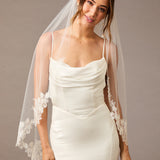 Fingertip Bridal Veil with Sequins, Pearls, and Lace - Cassandra Lynne