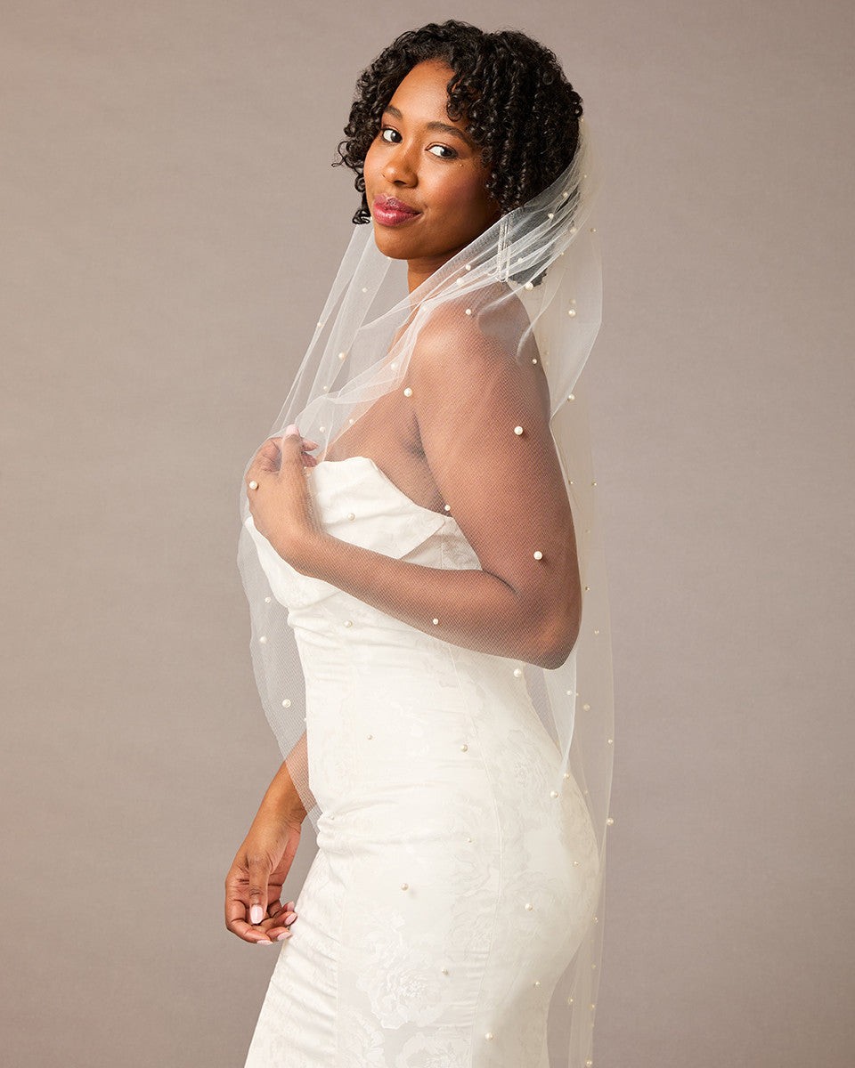 Pearl Scattered Fingertip Bridal Veil Ivory - Cassandra Lynne