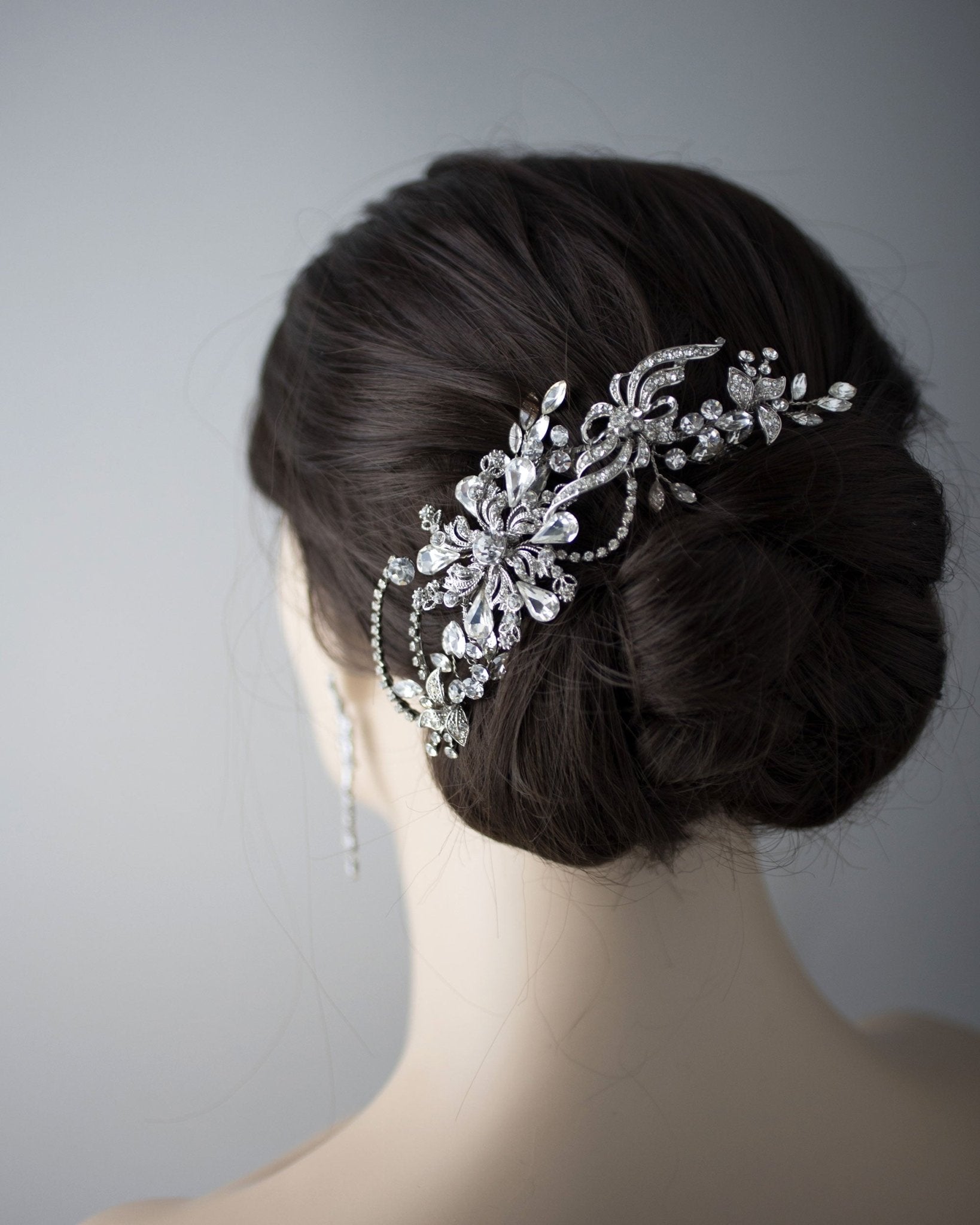 Floral Antique Silver Bridal Hair Clip - Hair Clips - Cassandra Lynne