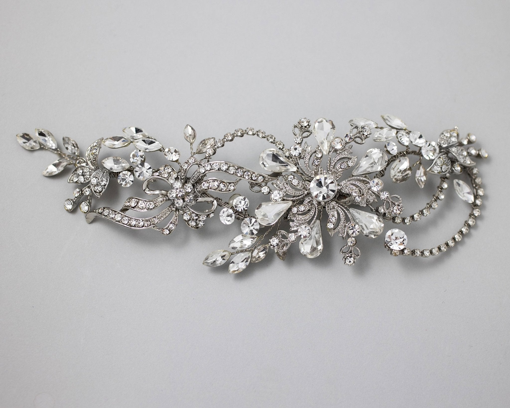 Floral Antique Silver Bridal Hair Clip - Hair Clips - Cassandra Lynne