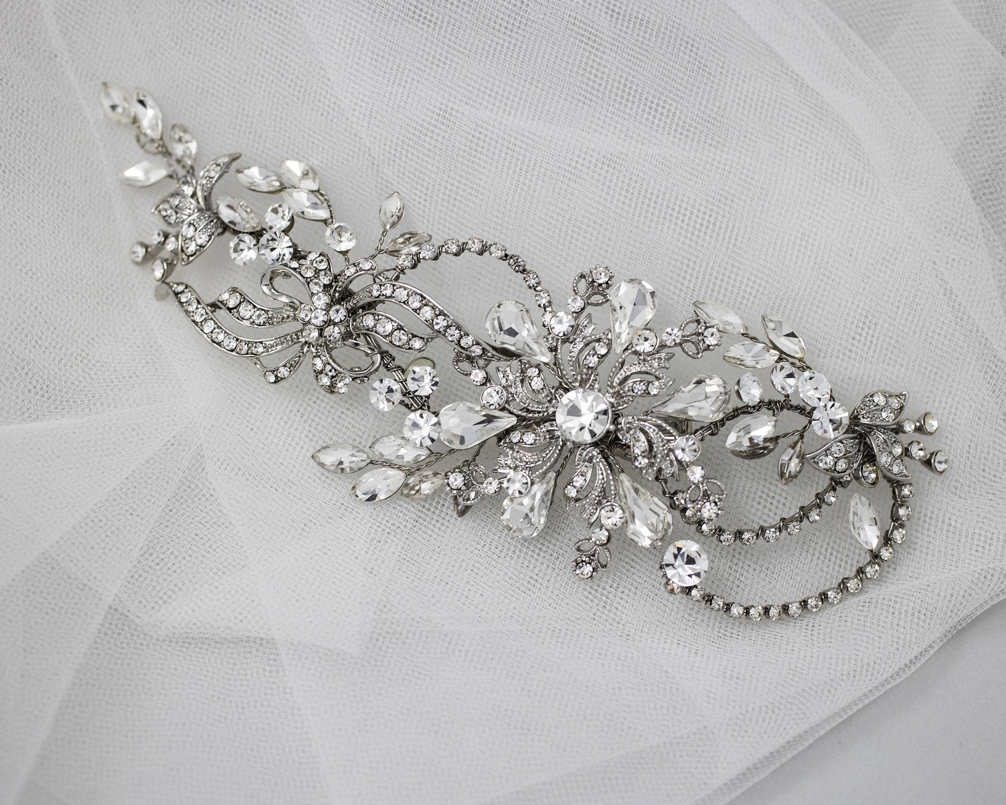 Floral Antique Silver Bridal Hair Clip - Hair Clips - Cassandra Lynne