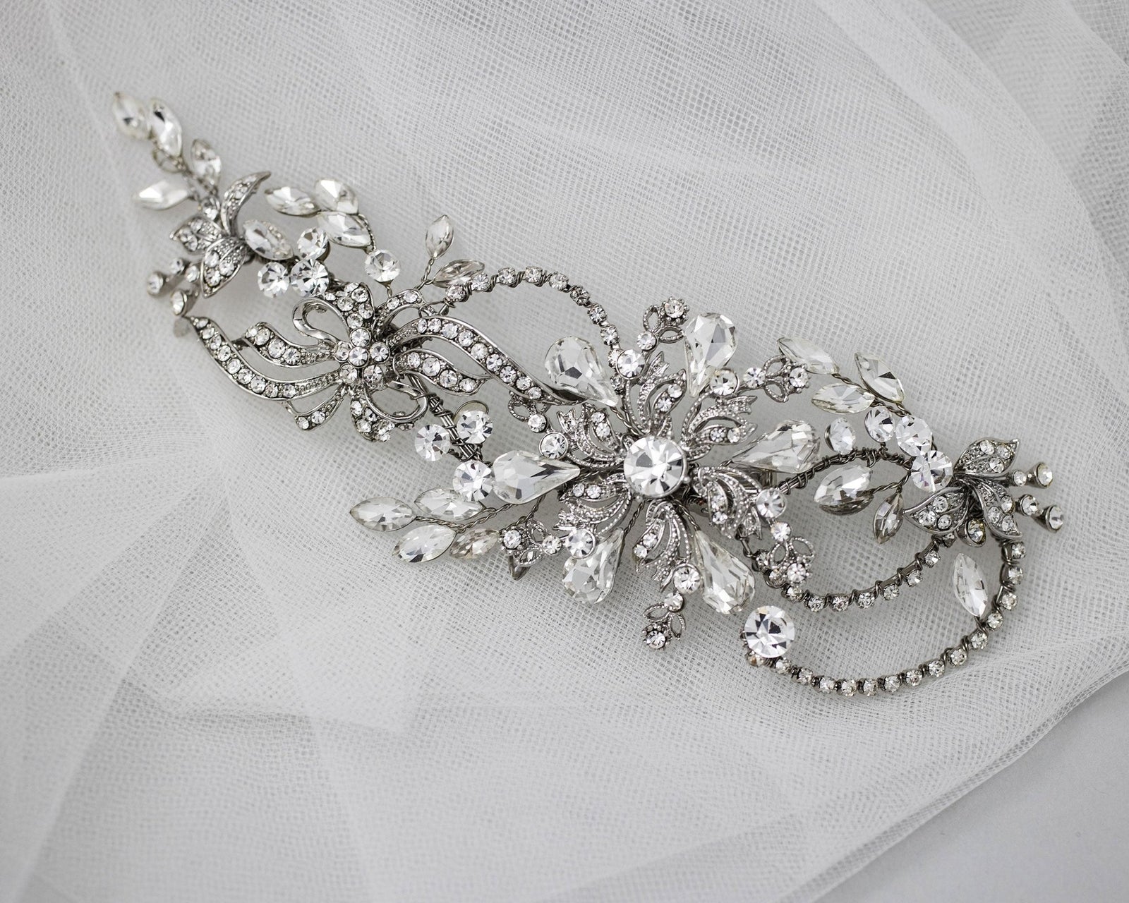 Floral Antique Silver Bridal Hair Clip - Hair Clips - Cassandra Lynne