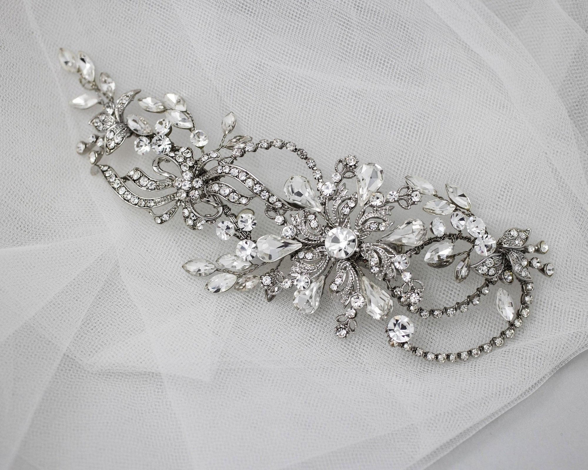 Floral Antique Silver Bridal Hair Clip - Hair Clips - Cassandra Lynne